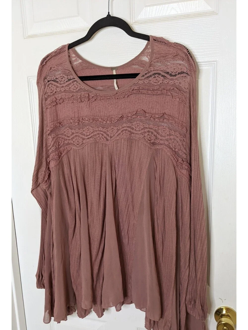 Free People Penny Lane Sheer Tunic Size XS Mauve BOHO Gauze Lace Oversized